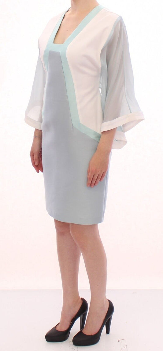 White Silk Sheath Formal Turquoise Dress