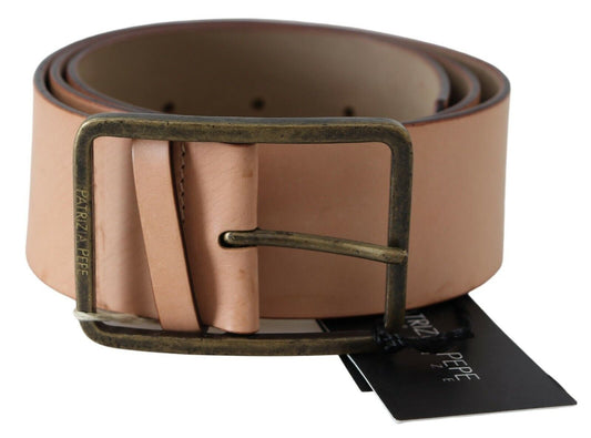 Brown Leather Slim Silver Logo Buckle Waist Belt