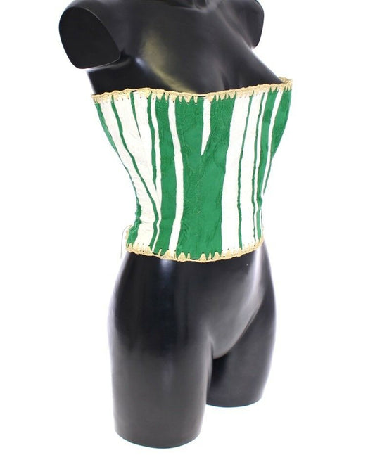 Green Striped Corset  Woven Raffia Waist Belt