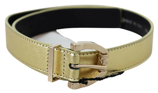 Gold Leather Shiny Logo Buckle Waist Belt
