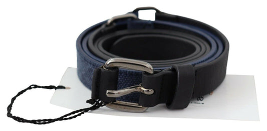 Black Blue Leather Silver Logo Belt