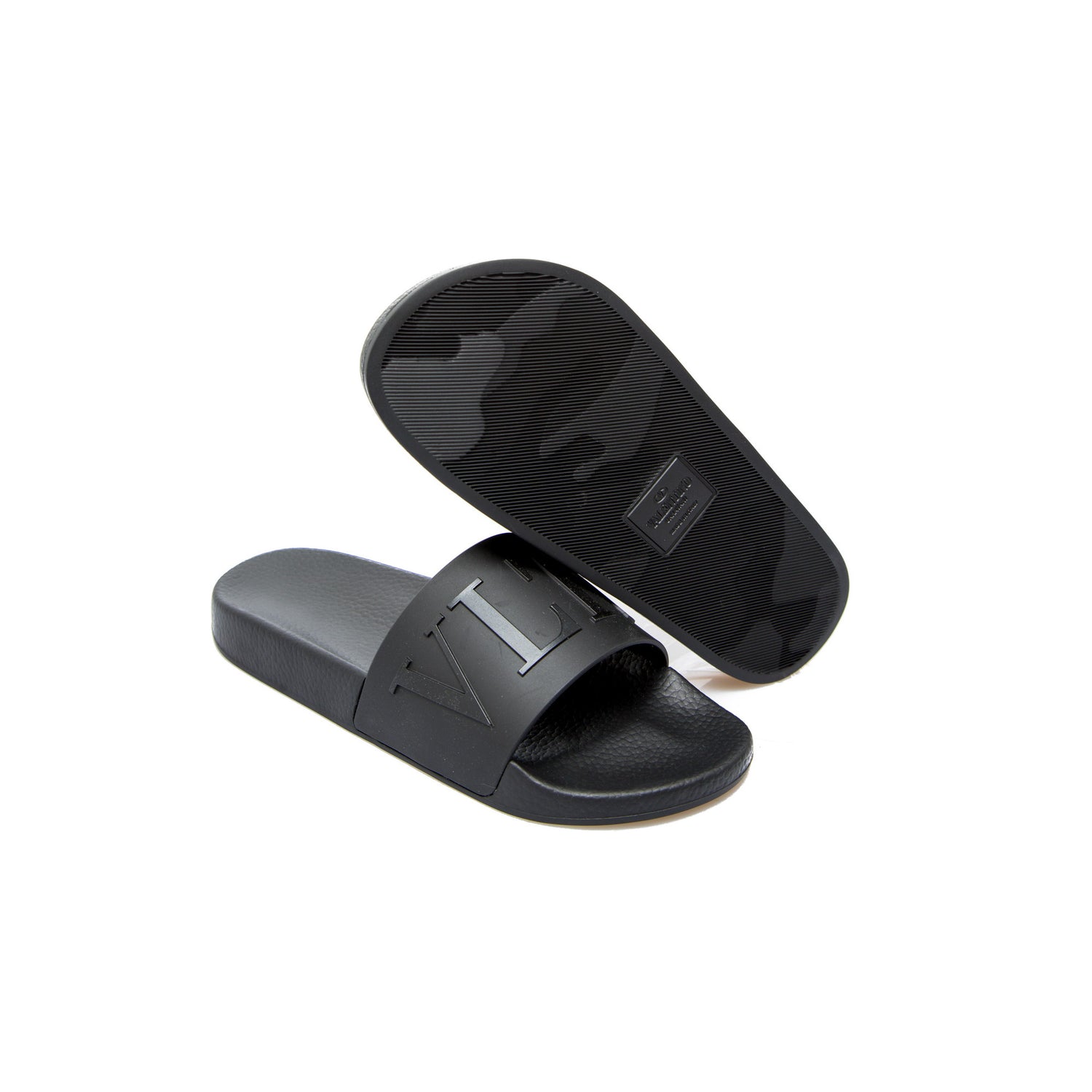 Black Rubber Garavani Slides Sandals
